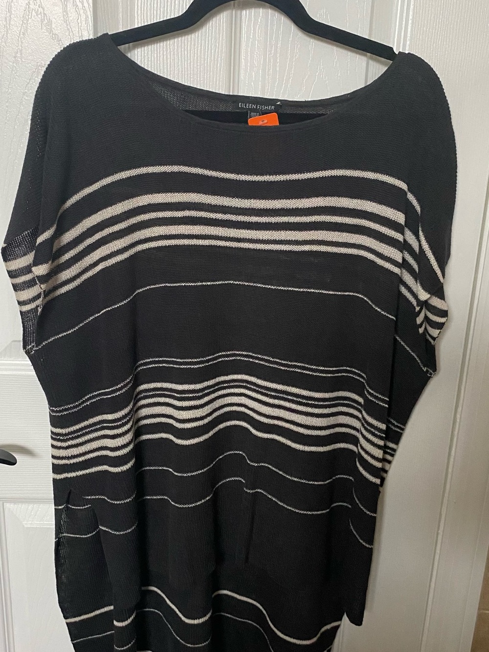 Eileen Fisher Black and Cream Striped Knit Tunic